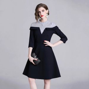 Elegant Striped Patchwork office work party dress