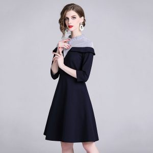 Elegant Striped Patchwork office work party dress - Image 2