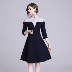 Elegant Striped Patchwork office work party dress - Image 3