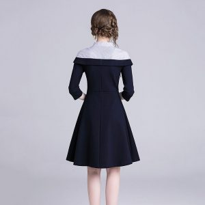 Elegant Striped Patchwork office work party dress - Image 6