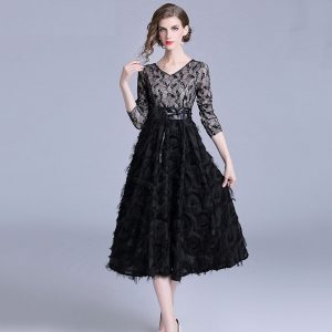 Elegant lace office work midi dress