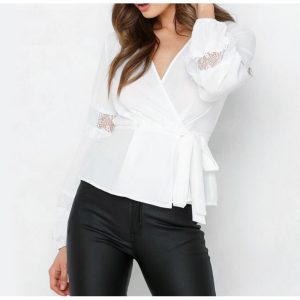Lace Lantern Chiffon Solid Blouse - Image 4