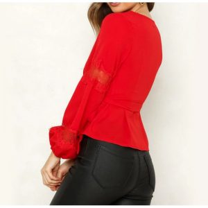 Lace Lantern Chiffon Solid Blouse - Image 2
