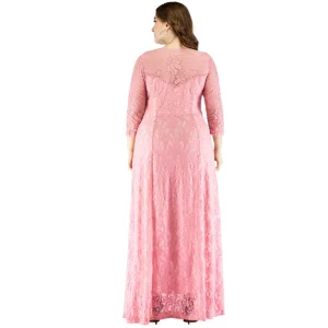 Plus Size Lace Evening Party O-Neck A-line Dress - Image 2
