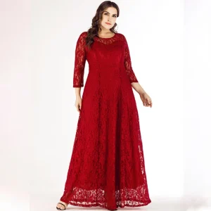 Plus Size Lace Evening Party O-Neck A-line Dress - Image 3
