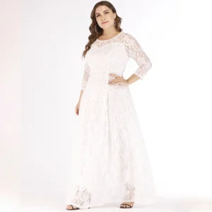Plus Size Lace Evening Party O-Neck A-line Dress - Image 4