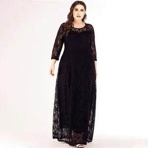 Plus Size Lace Evening Party O-Neck A-line Dress - Image 5