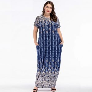 Plus Size Short sleeve O-Neck Floor-Length maxi Dress