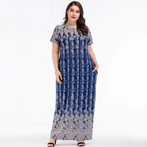 Plus Size Short sleeve O-Neck Floor-Length maxi Dress - Image 2