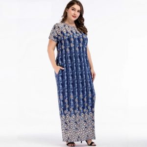 Plus Size Short sleeve O-Neck Floor-Length maxi Dress - Image 3