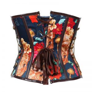 Retro Floral Steel Boned Lace Up Back Cinching Chains Corset - Image 2