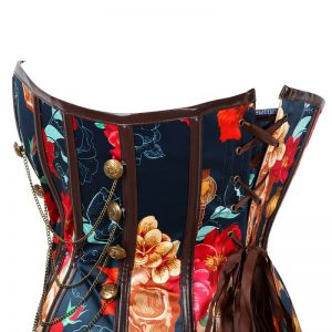 Retro Floral Steel Boned Lace Up Back Cinching Chains Corset - Image 5