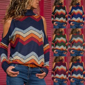 Striped Loose Casual Sweater Ladies Jumpers Top - Image 2