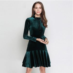 Velvet long Sleeve elegant evening party dress