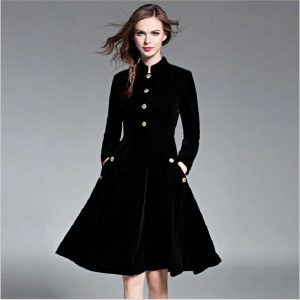 Warm Velvet Slim long-sleeved Knee-Length dress