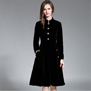 Warm Velvet Slim long-sleeved Knee-Length dress - Image 2