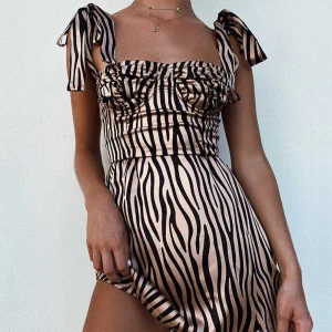 Zebra Print Fashion Sleeveless Adjustable Spaghetti Strap Bodycon Casual Vestidos - Image 3