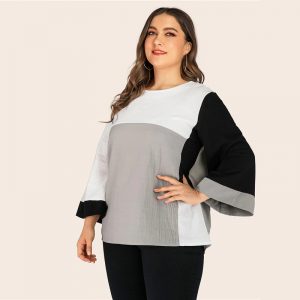 Bell Sleeve Casual Abaya Plus Size Blouses - Image 4