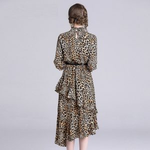 Leopard Print  Ruffles Elegant Evening Party Dress - Image 4