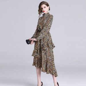 Leopard Print  Ruffles Elegant Evening Party Dress - Image 6
