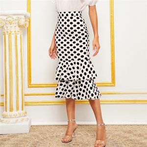 Polka Dot Layered Fishtail Hem Elegant Skirt