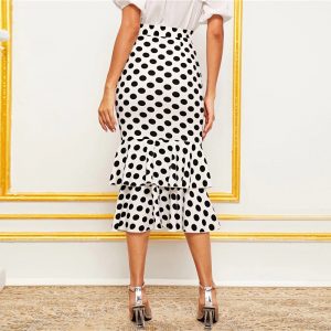 Polka Dot Layered Fishtail Hem Elegant Skirt - Image 2