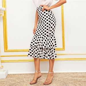 Polka Dot Layered Fishtail Hem Elegant Skirt - Image 3
