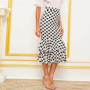 Polka Dot Layered Fishtail Hem Elegant Skirt - Image 4
