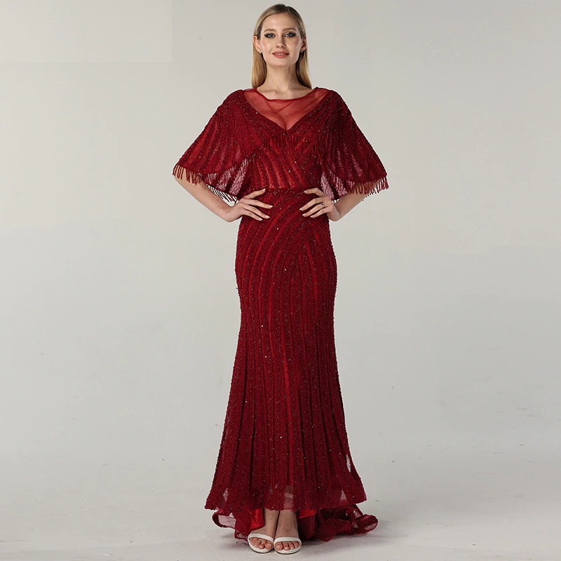 YDXNY Women's Party Evening Dress Shawl Sleeve Beaded A-line Maxi Dress  Slim Evening Dress (Color : C, Size : 12): Buy Online at Best Price in UAE  - Amazon.ae