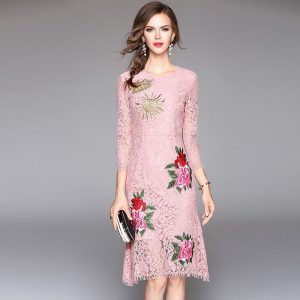 High Quality Elegant Embroidery Lace Print Dress