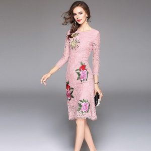 High Quality Elegant Embroidery Lace Print Dress - Image 3