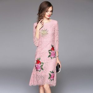 High Quality Elegant Embroidery Lace Print Dress - Image 4