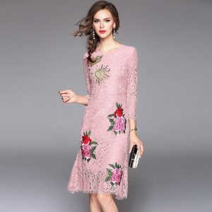 High Quality Elegant Embroidery Lace Print Dress - Image 7