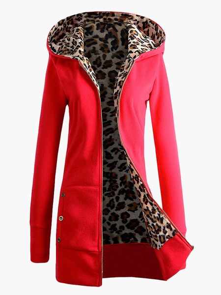 Fleece Hoodie Sport Jacket Leopard Zippered Coat