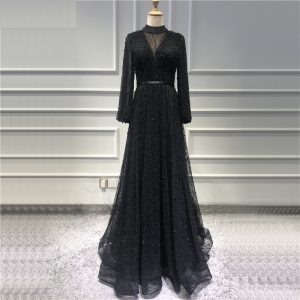 Pearls Tulle Long Sleeves Sexy Prom Gowns - Image 6