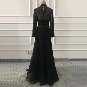 Pearls Tulle Long Sleeves Sexy Prom Gowns - Image 7