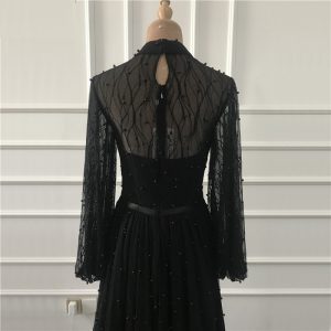 Pearls Tulle Long Sleeves Sexy Prom Gowns - Image 9