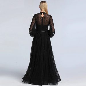 Pearls Tulle Long Sleeves Sexy Prom Gowns - Image 4