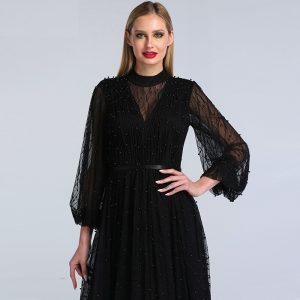 Pearls Tulle Long Sleeves Sexy Prom Gowns - Image 5