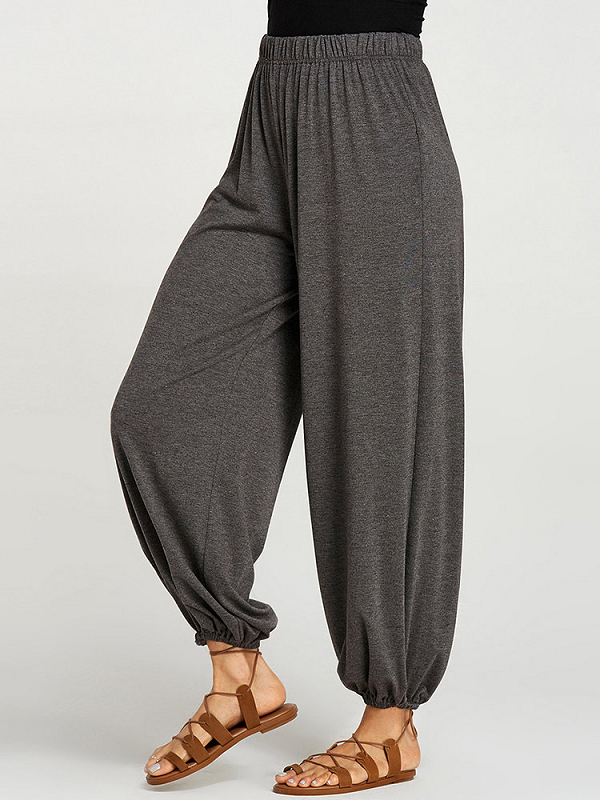 Casual Solid Color Elastic Waist Plus Size Yoga Pants