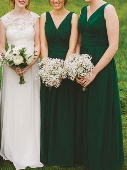 The Allure of the A-Line V-Neck Floor-Length Bridesmaid Dress with Ruffle Split Front