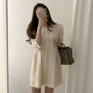 Three Quarter Korean Style Fashionable Elegant Mini Sweater Dress Power Day Sale