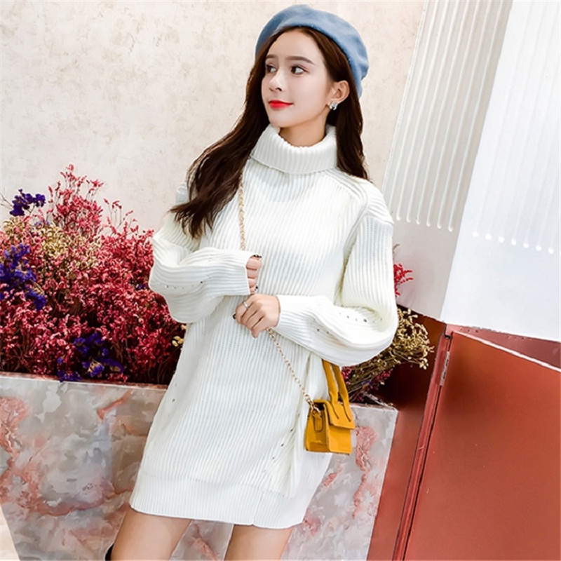 Turtleneck Minimalist Korean Style Loose Knitting Sweaters Dresses