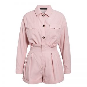 Casual Pockets Buttons Two Piece Short Jumpsuit - Image 5