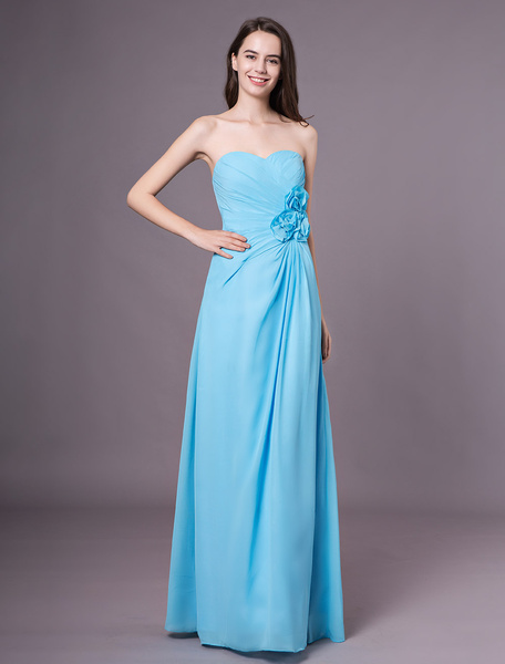 Chiffon Strapless Floor Length Pleated Sweetheart Wedding Party Bridesmaid Dresses