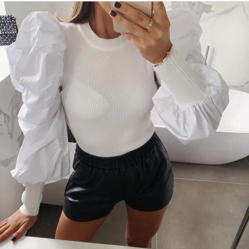 O-Neck Fashion Rivet Button Long Sleeve Slim Fit Knitted Blouse