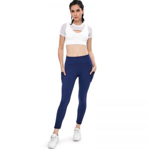 Solid Side Pocket Wide Belt Skinny Elastic Workout Leggings - Image 13
