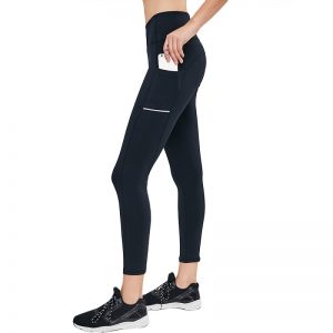 Solid Side Pocket Wide Belt Skinny Elastic Workout Leggings - Image 3