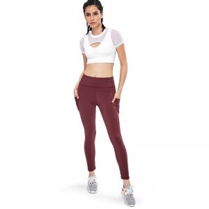 Solid Side Pocket Wide Belt Skinny Elastic Workout Leggings - Image 9