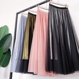 Vintage Shinning Pleated Midi Skirt - Image 3